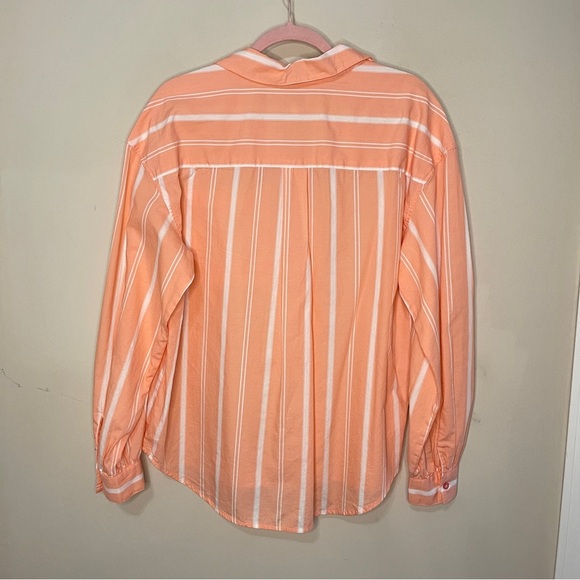 WONDERLY Peach & White Striped Cotton Button Down, Medium - Picture 3 of 6